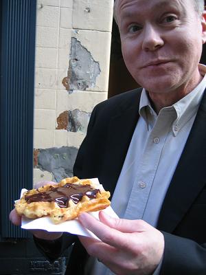 Dad eats waffles